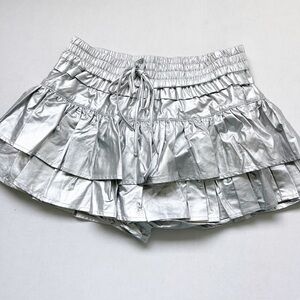 Shug Lala Skirt Skort Shorts Ruffle Tiered NEW Silver Metallic Game Day Medium M